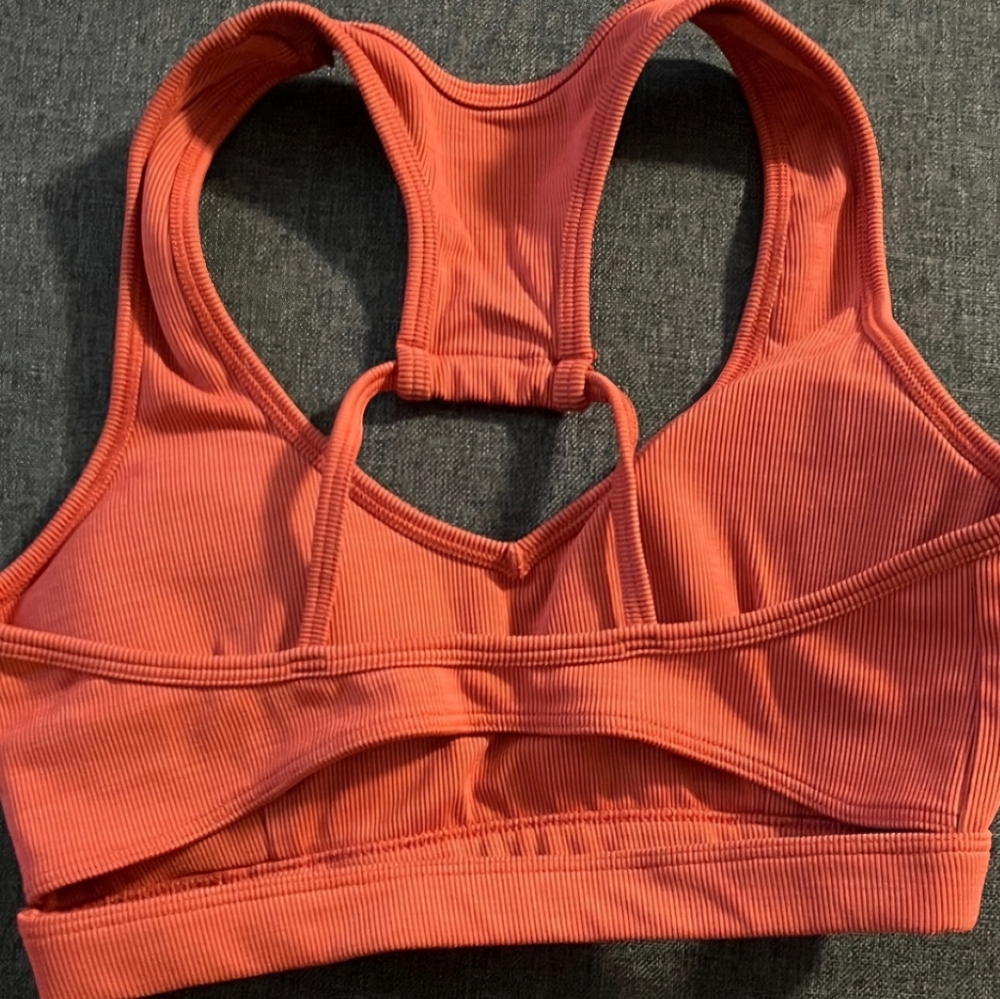 Bombshell Coral Ribbed Sports Bra - Picture 2 of 2